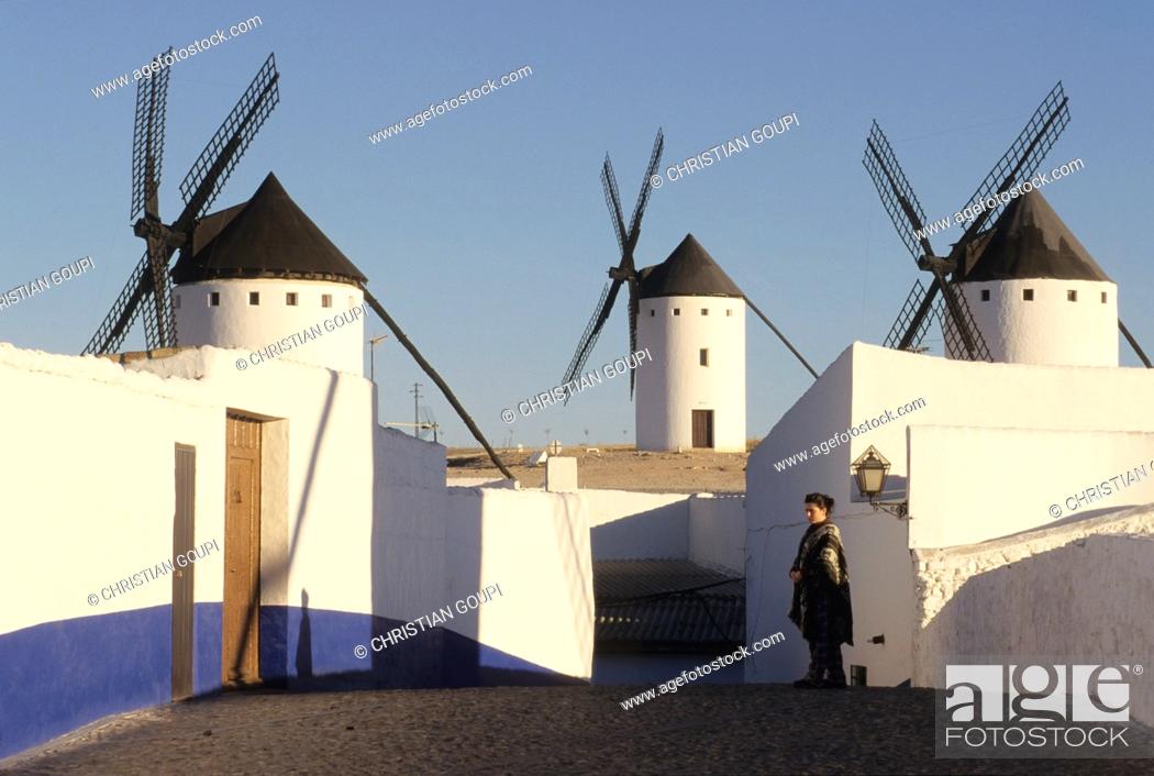Stock Photo: Windmills in Campo de Criptana, Province of Ciudad Real, autonomous community Castile-La Mancha, Spain, Europe.