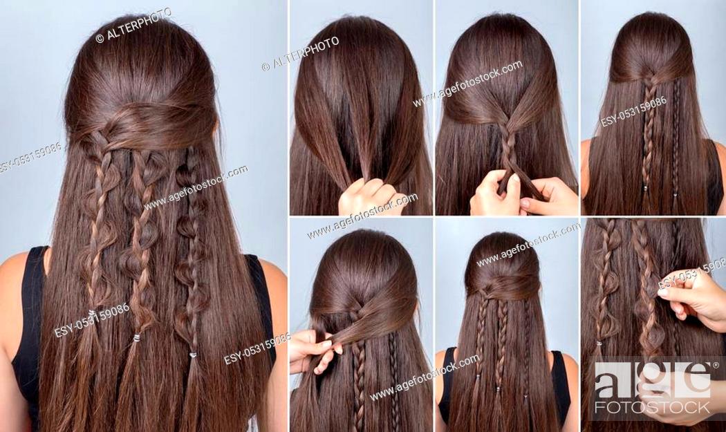 Process of weaving braid. Hairstyle for long hair. Boho style, Stock Photo,  Picture And Low Budget Royalty Free Image. Pic. ESY-053159086 | agefotostock