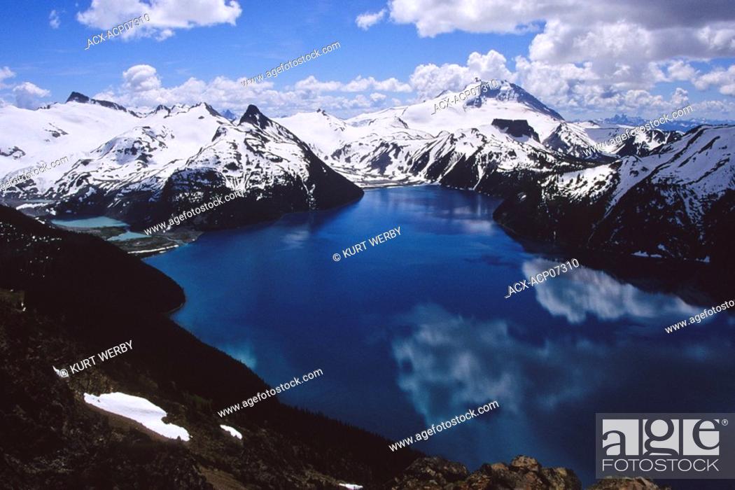 Stock Photo: Looking down to Garibaldi Lake from Panorama Ridge, Garibaldi Provincial Park, British Columbia, Canada.