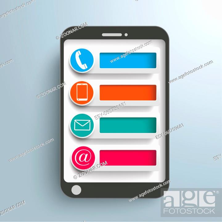 Stock Photo: Smartphones with contact icons on the gray background. Eps 10 vector file.
