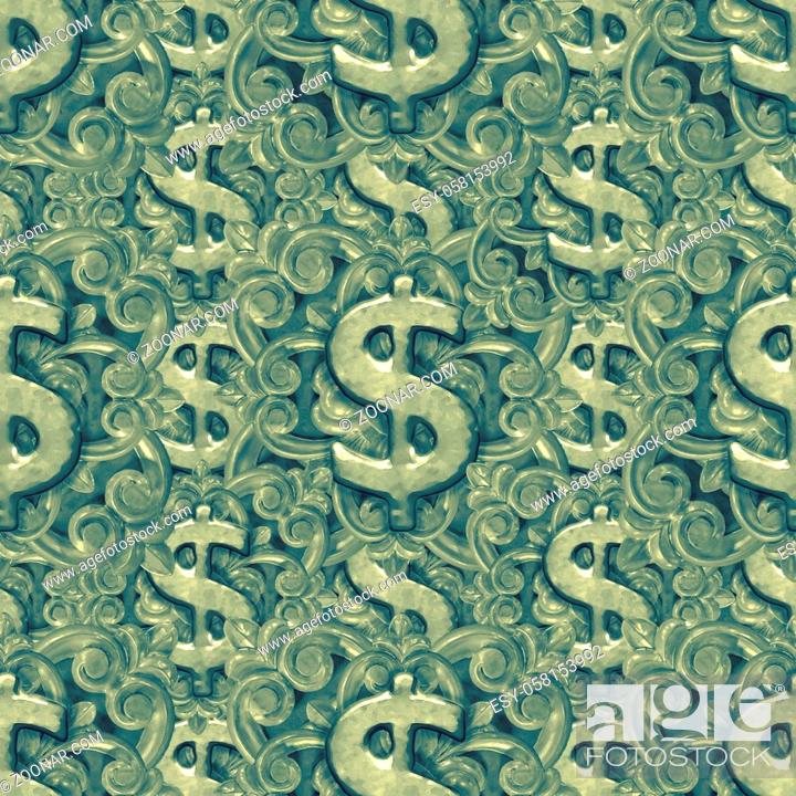 Stock Photo: Modern ornate money symbol seamless pattern design in green colors.