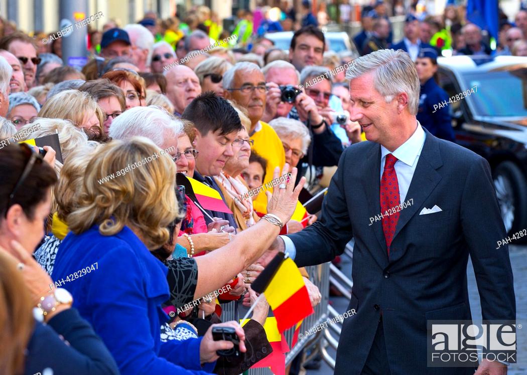 Stock Photo: King Philippe of Belgium meet the crowd Hasselt, BELGIUM - SEPTEMBER 24: Belgium King Philippe and Queen Mathilde during the blijde intredes.