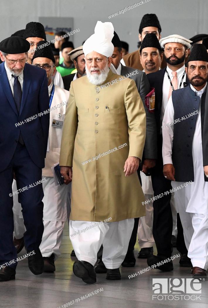 Stock Photo: 07 September 2018, Germany, Rheinstetten: Mirza Masroor Ahmad, head of the worldwide Muslim Association Ahmadiyya Muslim Jamaat (AMJ).