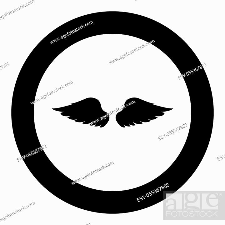Stock Vector: Wings of bird devil angel Pair of spread out animal part Fly concept Freedom idea icon in circle round black color vector illustration flat style simple image.