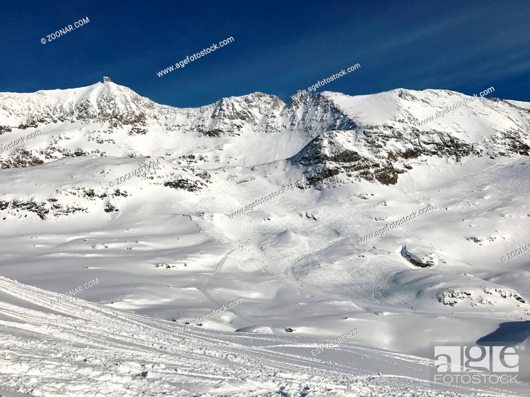 Stock Photo: The Alpe d Huez ski domain in the French Alps.