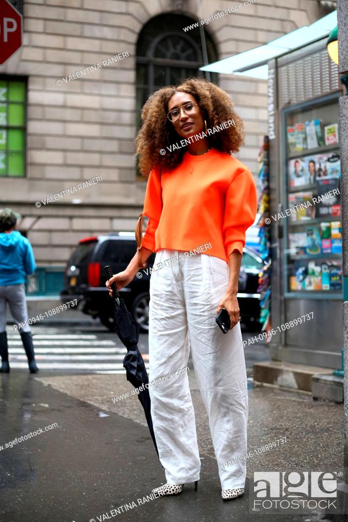 Stock Photo: Elaine Welteroth posing on the street outside the Tibi show during New York Fashion Week - Sept 9, 2018 - Photo: Runway Manhattan ***For Editorial Use Only?***.