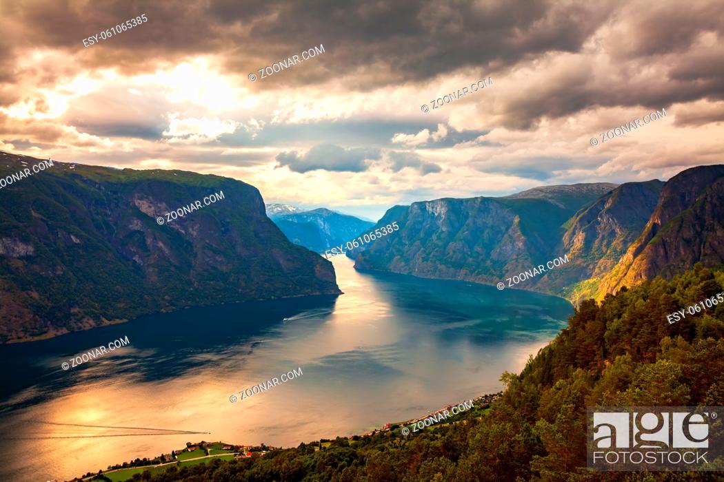 Stock Photo: Beautiful Nature Norway natural landscape. Stegastein Lookout.