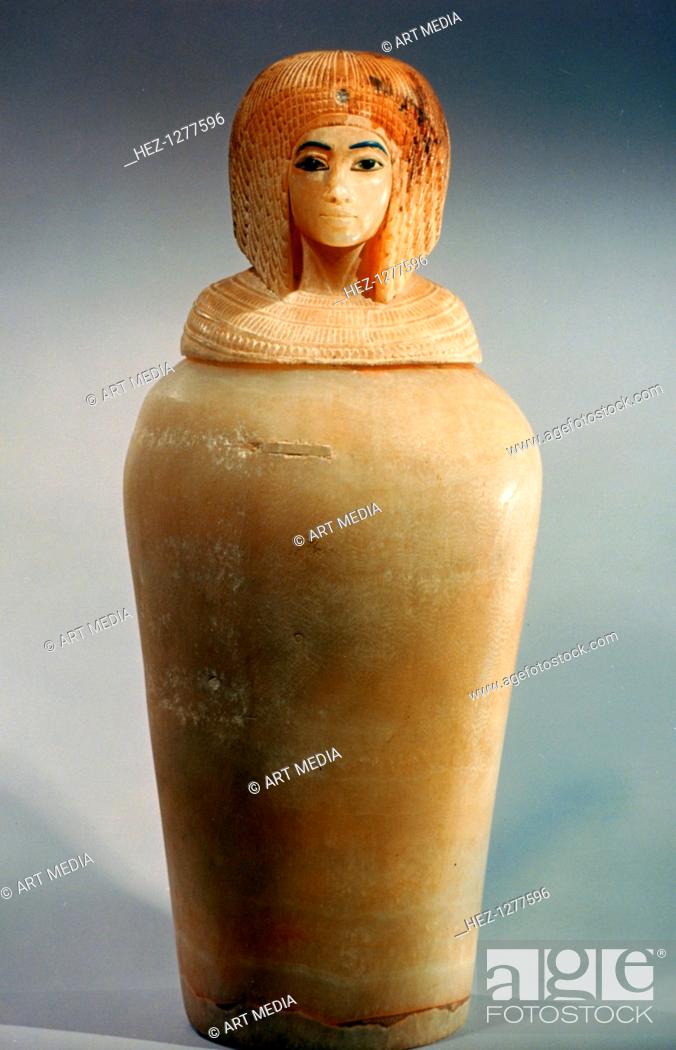 Stock Photo: Ancient Egyptian canopic jar with a lid in the shape of a royal woman's head, c1352-1336 BC. It is thought that the woman portrayed on the lid of this jar is.