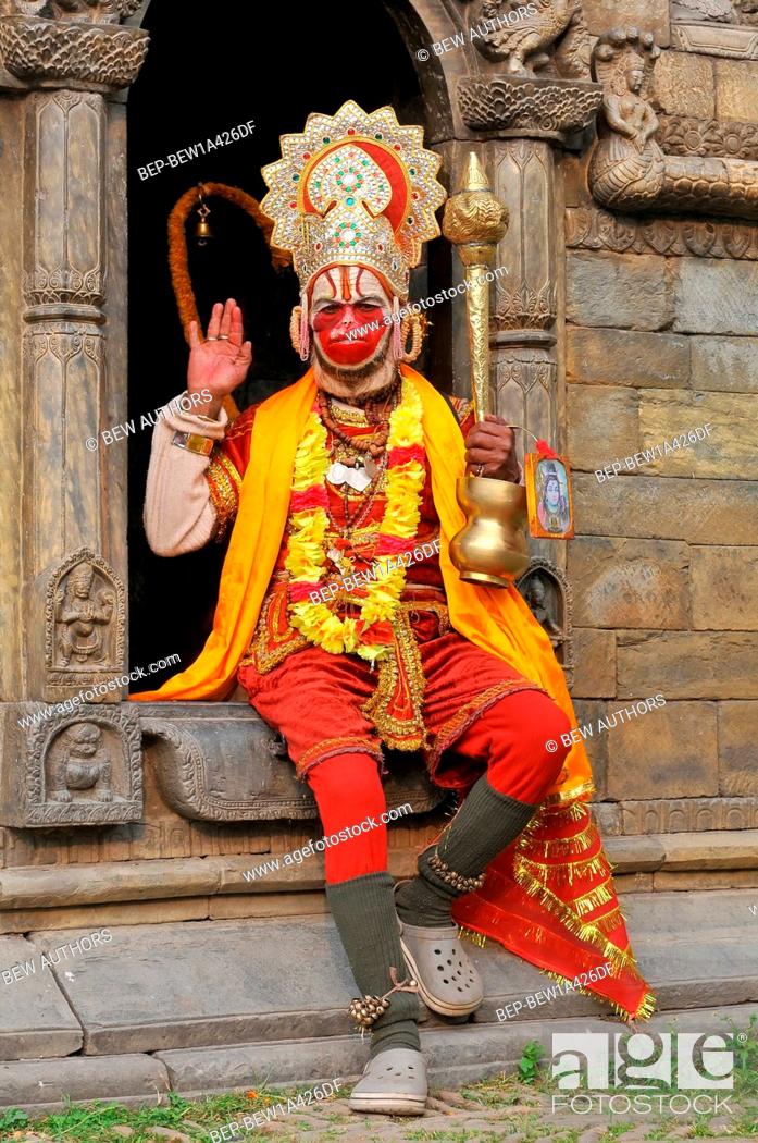 Nepal, Kathmandu, Holy Man Dressed as Hanuman, Stock Photo, Picture And  Rights Managed Image. Pic. BEP-BEW1A426DF | agefotostock