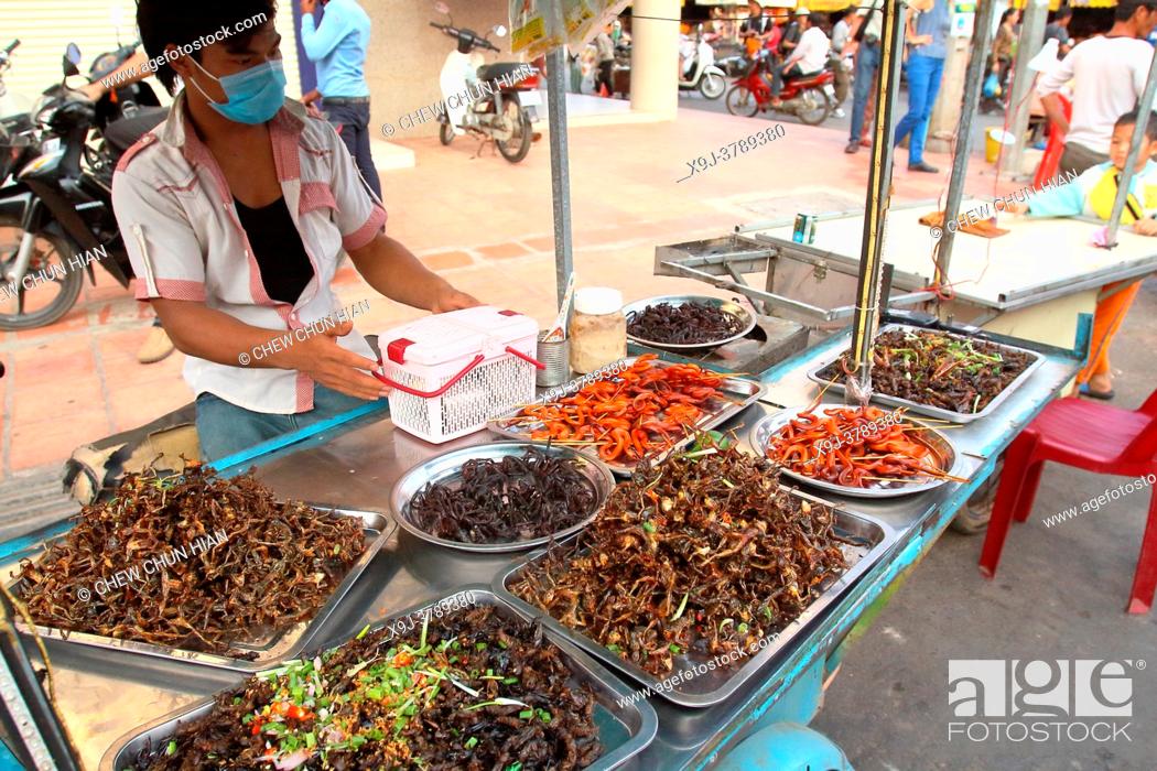 Stock Photo: Street stall selling of exotic products, siem reap, cambodia.