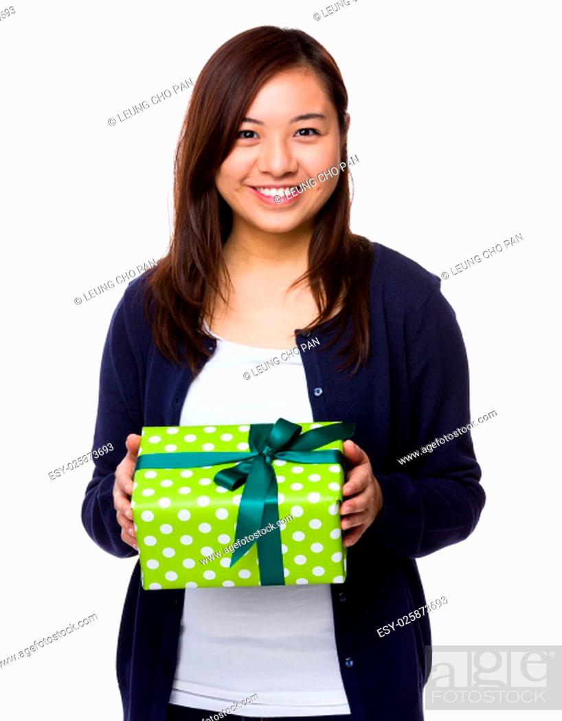 Stock Photo: Asian woman hold with giftbox.