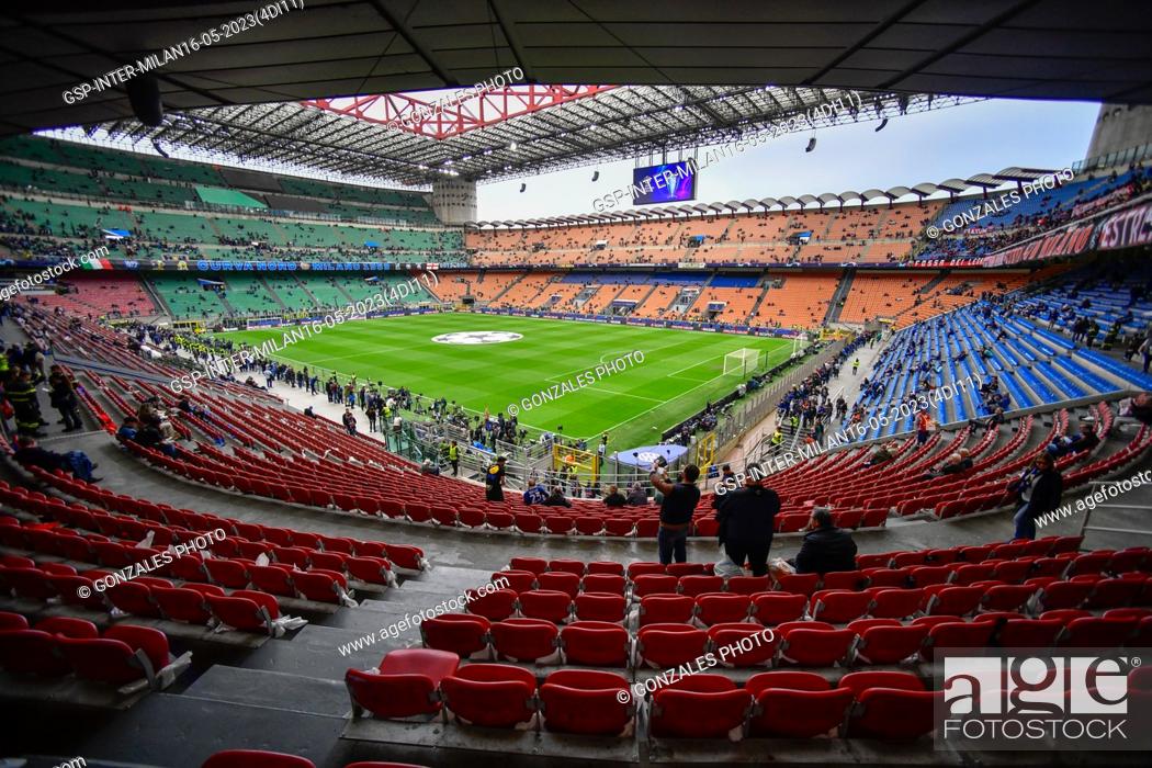 Stock Photo: Milano, Italy. 16th, May 2023. The Giuseppe Meazza / San Siro is ready for the UEFA Champions League match between Inter and AC Milan in Milano.