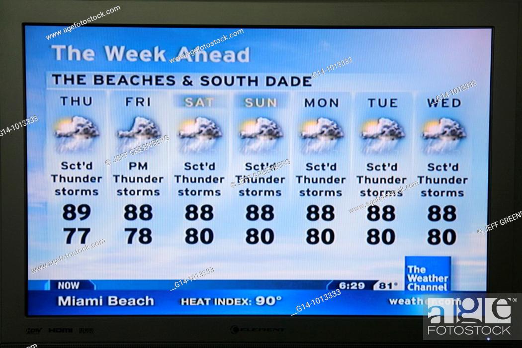 Florida, Miami Beach, flat panel TV, television, screen shot, media, The Weather  Channel, cable, Stock Photo, Picture And Rights Managed Image. Pic.  G14-1013333 | agefotostock