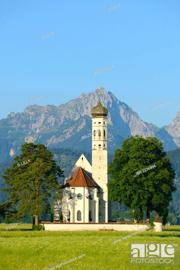 Stock Photo: Pilgrimage Church of St Coloman near Fuessen, Eastern Allgaeu, Bavaria, Germany, Europe.