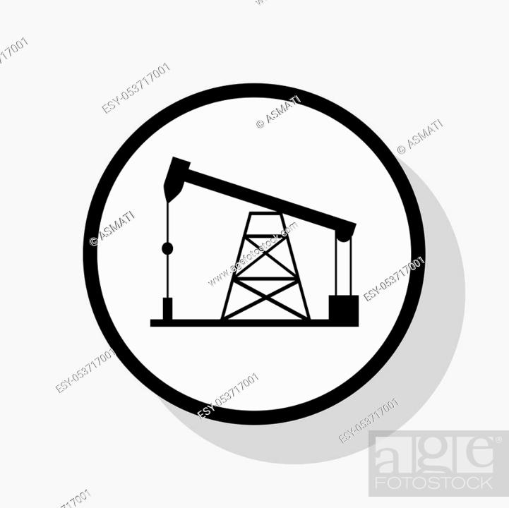 Stock Vector: Oil drilling rig sign. Vector. Flat black icon in white circle with shadow at gray background.
