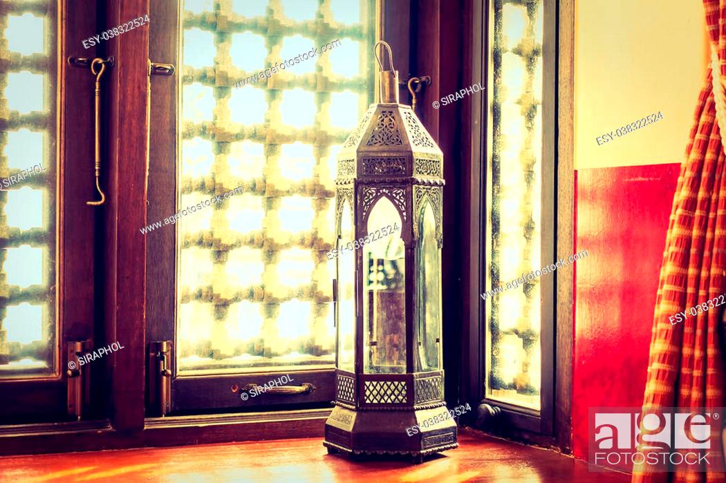Stock Photo: Lantern light lamps morocco style decoration - Vintage Filter.