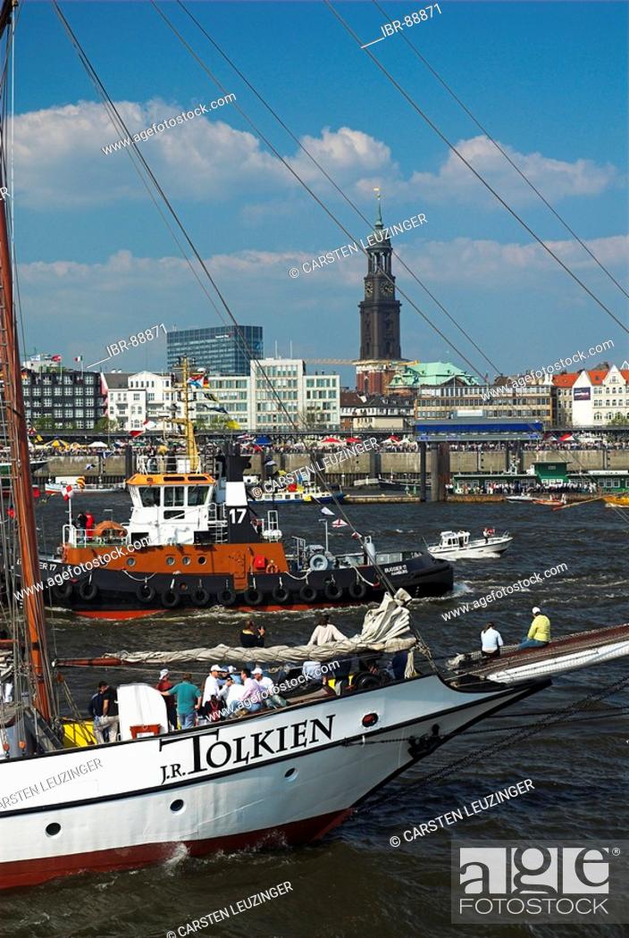 Stock Photo: Ancient sailing ship in Hamburg during the 817th anniversary of Hamburg Harbour, Hamburg, Germany.
