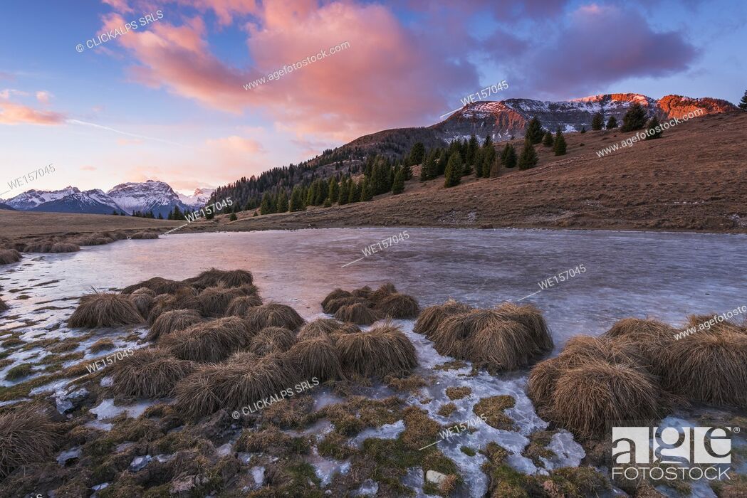 Stock Photo: Monte Peller and Lake of the Vipers at sunrise.