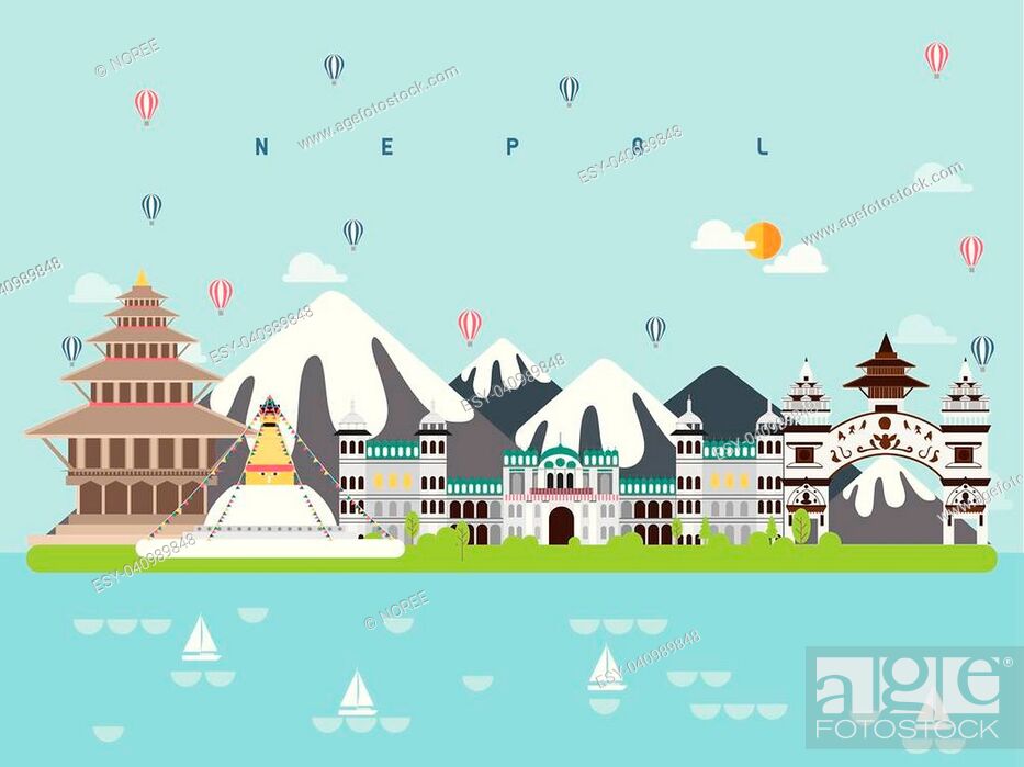 Vector: Nepal Famous Landmarks Infographic Templates for Traveling Minimal Style and Icon, Symbol Set Vector Illustration Can be use for Poster Travel book, Postcard.