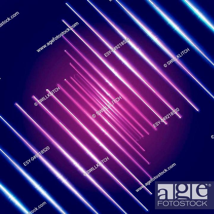 Stock Vector: Bright neon lines background with 80s style laser rays.