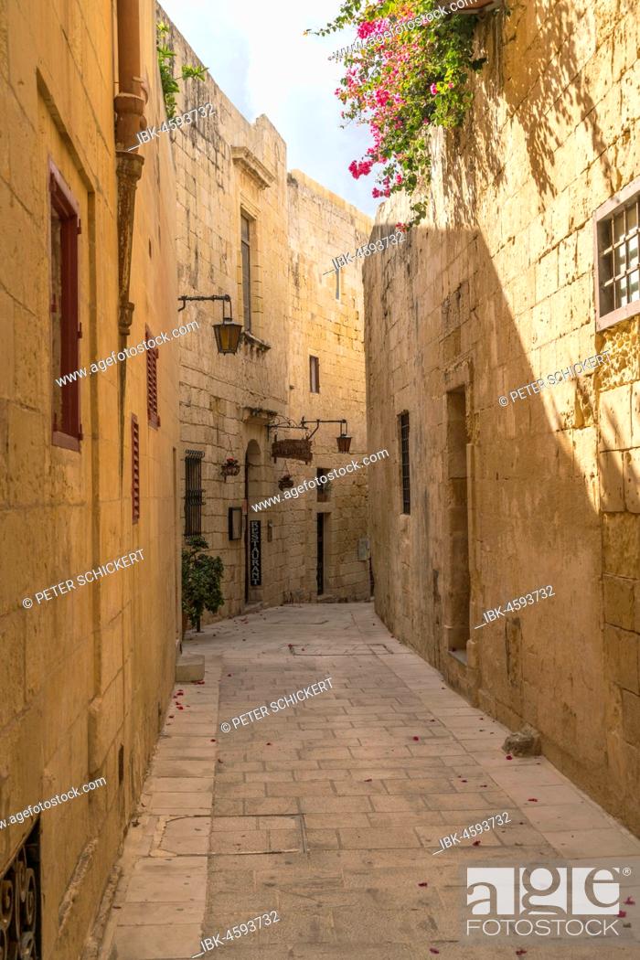 Stock Photo: Narrow lane between old houses, Mdina, Malta.