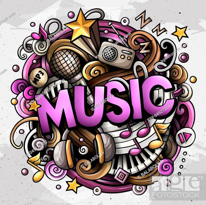 Cartoon cute doodles Music word. Colorful illustration. Background with  lots of separate objects, Stock Vector, Vector And Low Budget Royalty Free  Image. Pic. ESY-045272052 | agefotostock