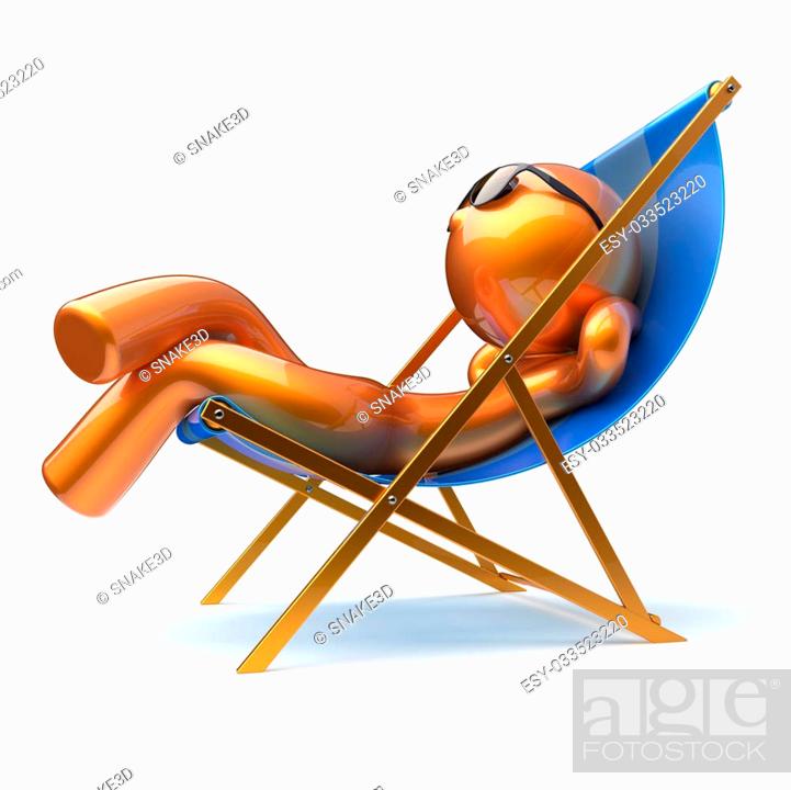 Man cartoon character relaxing carefree beach deck chair sunglasses summer  comfort stylized golden..., Stock Photo, Picture And Low Budget Royalty  Free Image. Pic. ESY-033523220 | agefotostock