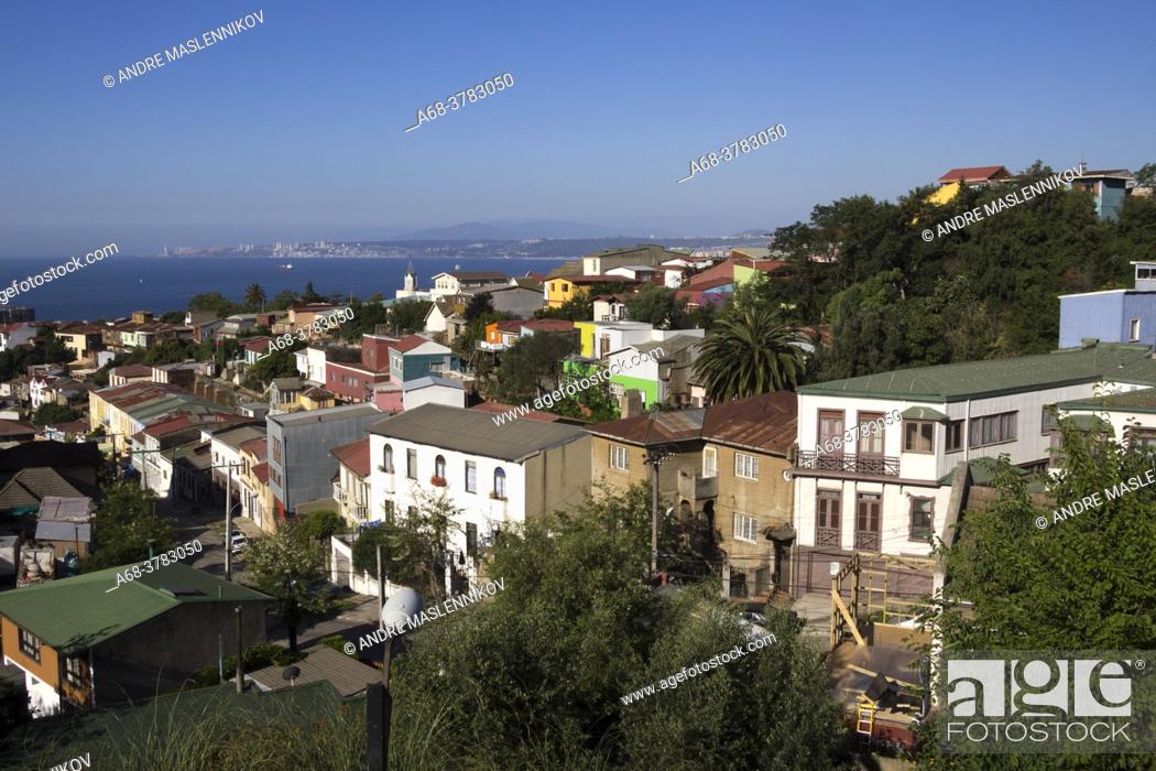 Stock Photo: View from Valparaiso. UNESCO World Heritage Site. Chile.