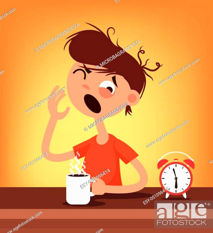 Sleepy man character wake up and drink coffee. Early hard morning concept,  Stock Vector, Vector And Low Budget Royalty Free Image. Pic. ESY-051096414  | agefotostock
