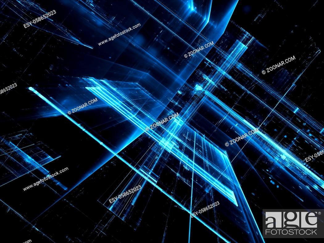 Imagen: Blue tecnology background - abstract computer-generated image. Digital art: futuristic design with inclined glass walls. For banners, covers, posters.