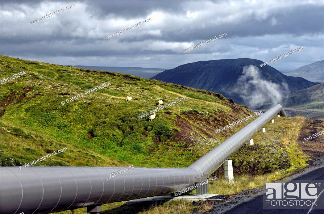 Stock Photo: Pipe with hot water from Nesjavellir geothermal station, Iceland.