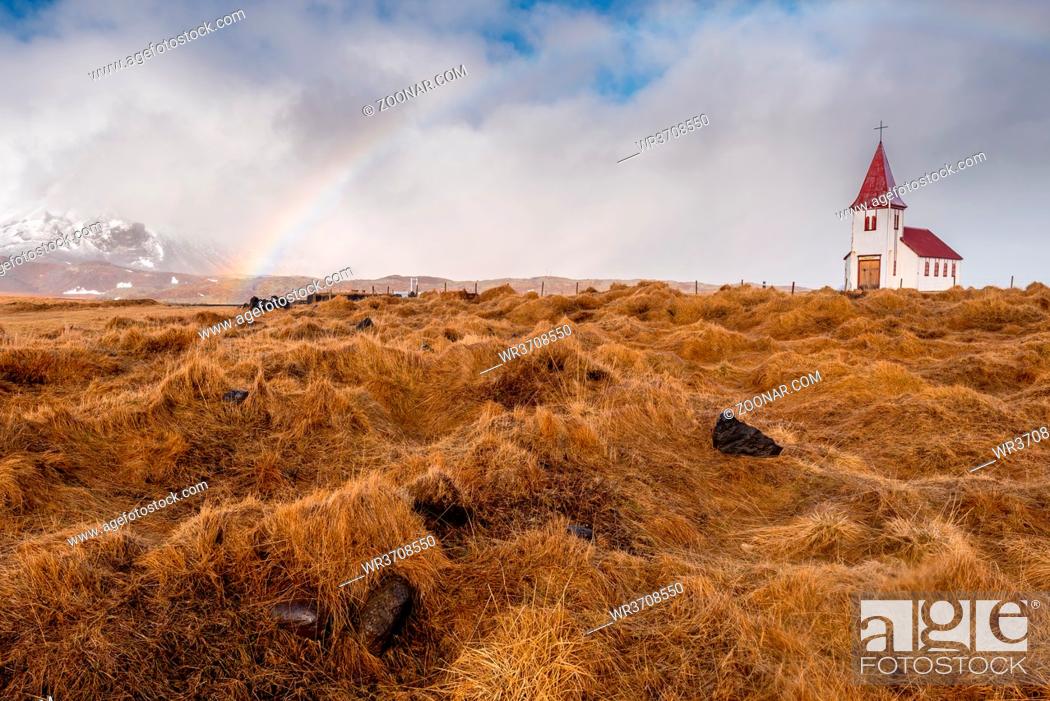 Stock Photo: Small and beautiful Hellnar church in Snaefellsnes peninsula at Western Iceland.