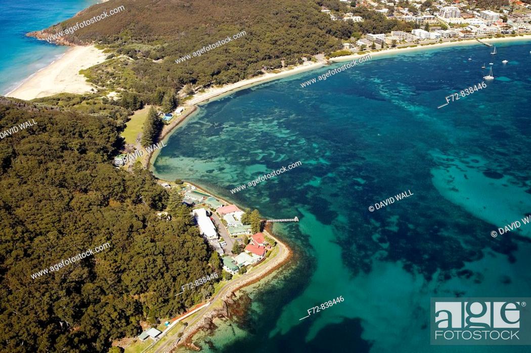 Stock Photo: Aerial view of Tomaree Head and Shoal Bay, at entrance to Port Stephens,  New South Wales, Australia.