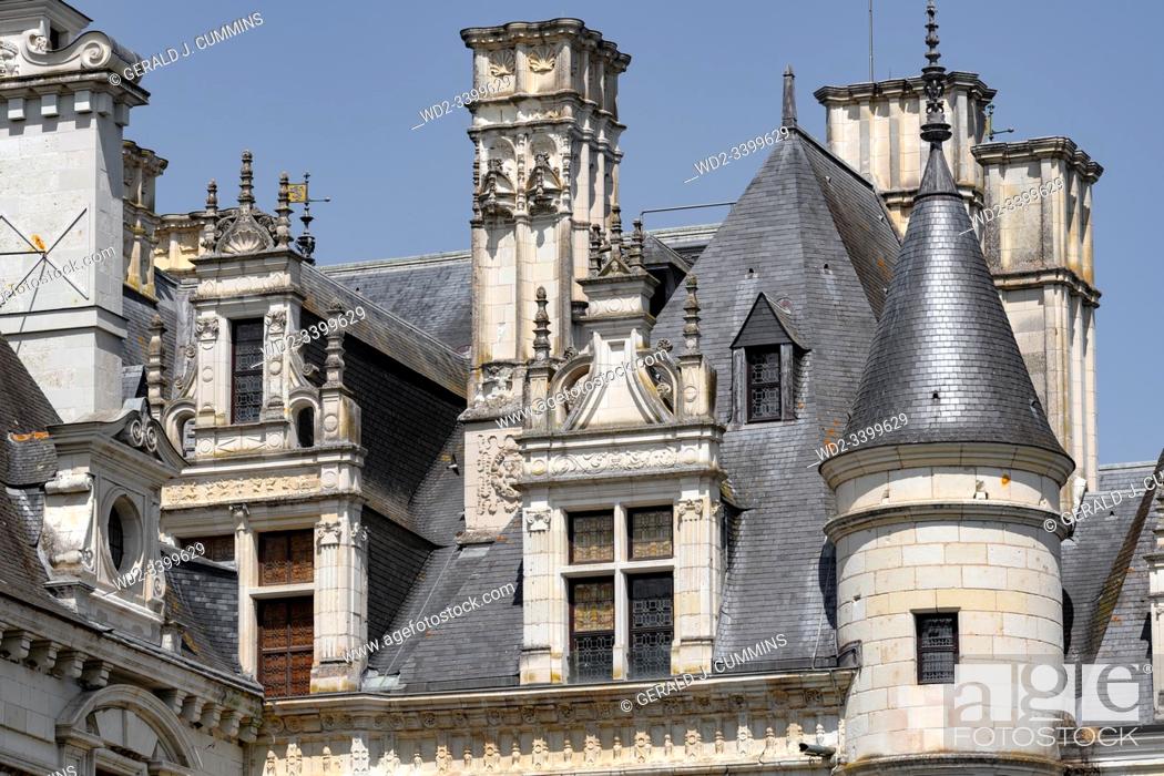 Stock Photo: Europe France Chenonceaux : 2019-07 The castle of Chenonceau is a structure spanning the River Cher, near the small village of Chenonceaux in the Indre-et-Loire.