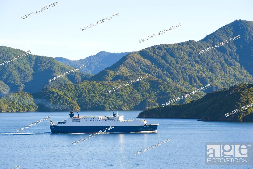 Stock Photo: The Interislander Ferry Between Picton, South Island and Wellington, North Island, New Zealand. Picton is a small town in the north of South Island where you.