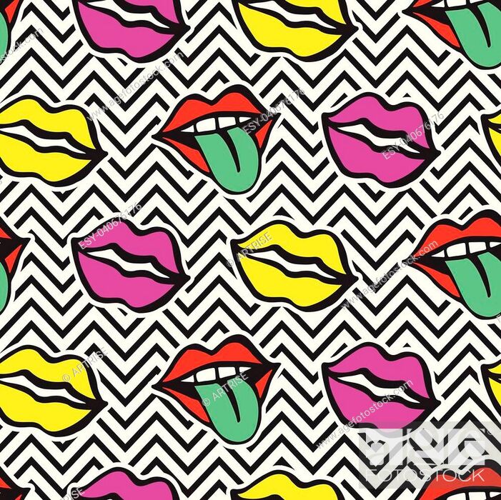 Fashionable colorful lips. Seamless pattern on zig zag background, Stock  Vector, Vector And Low Budget Royalty Free Image. Pic. ESY-040676176 |  agefotostock
