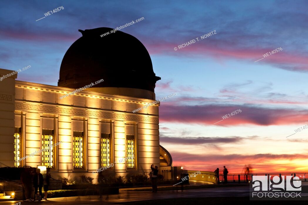 Stock Photo: Art Deco Architecture of the Griffith Observatory in Griffith Park, Los Angeles, California.
