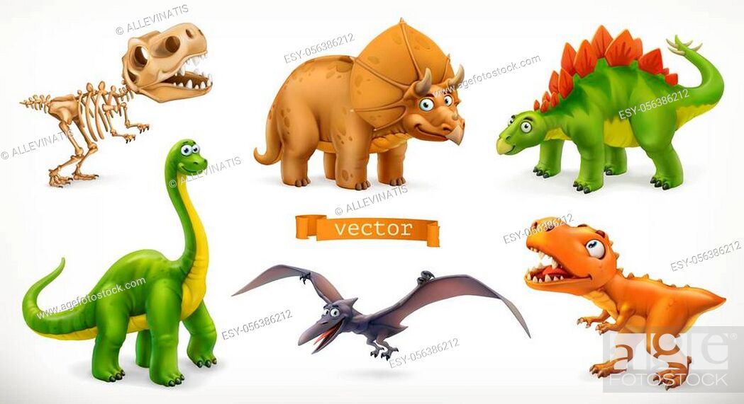 Dinosaurs cartoon character. Brachiosaurus, pterodactyl, tyrannosaurus rex,  dinosaur skeleton, Stock Vector, Vector And Low Budget Royalty Free Image.  Pic. ESY-056386212 | agefotostock