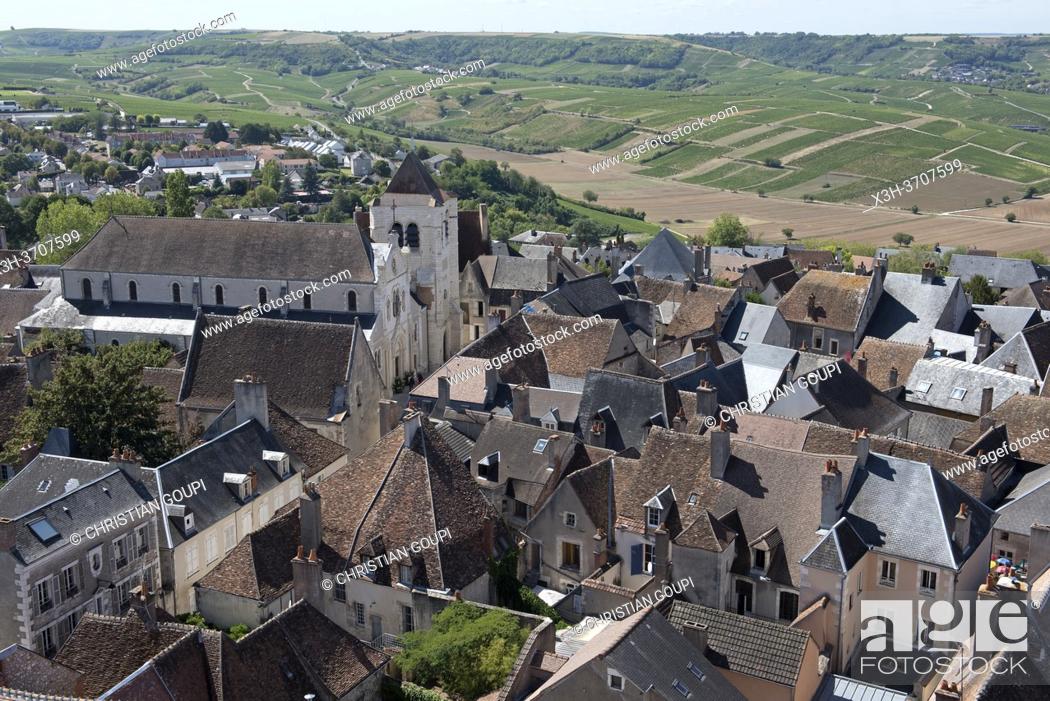 Stock Photo: view of the city centre from the top of the Tour des Fiefs, Sancerre, Cher department, Historic province of Berry, Centre-Val de Loire region, France.