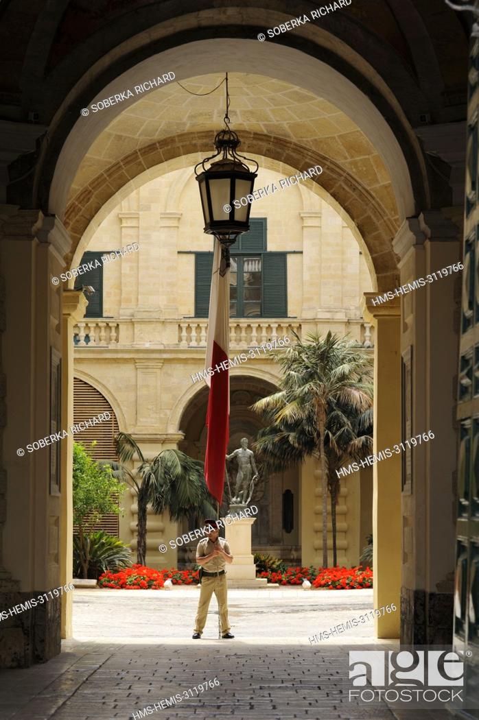 Stock Photo: Malta, Valletta listed as World Heritage by UNESCO, Magistral Palace or Palace of the Grand Master built from 1572 and which is the presidential residence of.