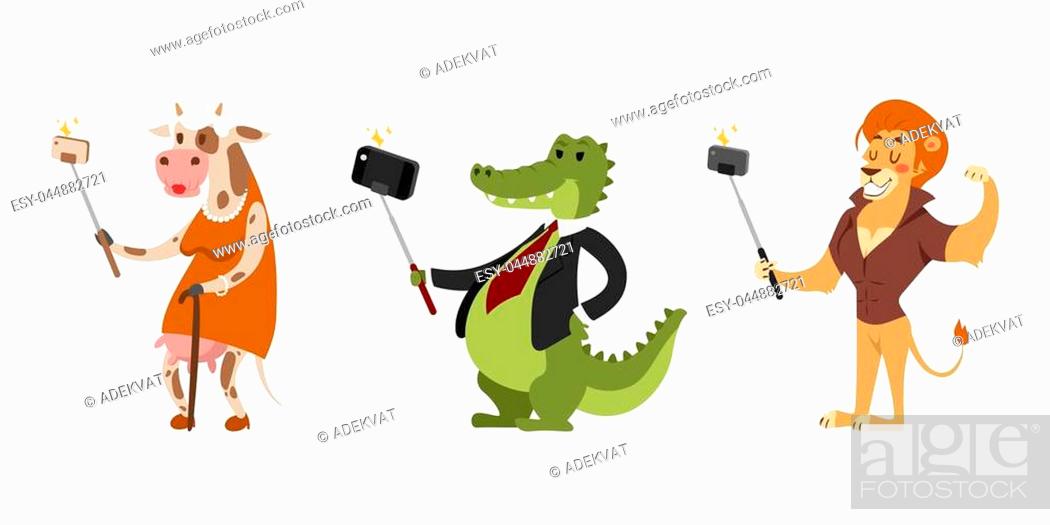 Funny picture photographer mamal person take selfie stick in his hand and  cute animal taking a..., Stock Vector, Vector And Low Budget Royalty Free  Image. Pic. ESY-044882721 | agefotostock