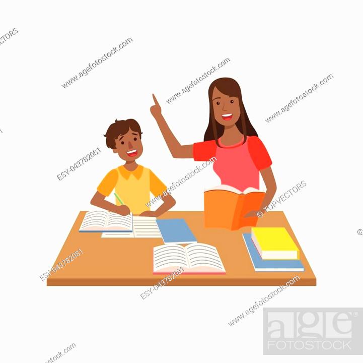 Mother And Child Doing Homework Together Illustration. Cute Simple Cartoon  Style Drawing Of Single..., Stock Vector, Vector And Low Budget Royalty  Free Image. Pic. ESY-043782081 | agefotostock