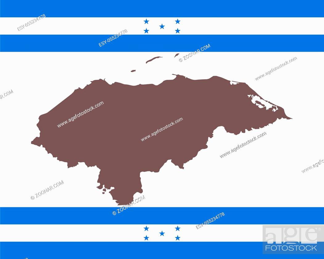 Stock Photo: Landkarte von Honduras auf Hintergrund mit Fahne - Map of Honduras on background with flag.