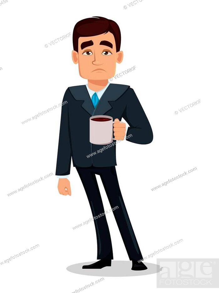 Business man cartoon character in formal suit. Tired handsome businessman  holds a cup of coffee, Stock Vector, Vector And Low Budget Royalty Free  Image. Pic. ESY-058116458 | agefotostock