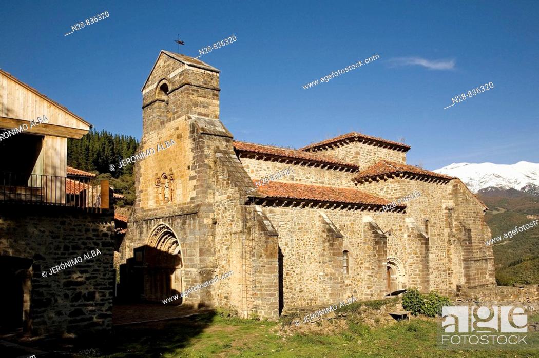 Stock Photo: Romanesque church of Santa Maria la Real, Piasca, Liebana, Picos de Europa National Park, Cantabria, Spain.