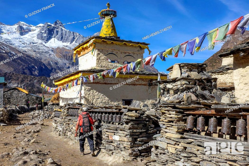 Stock Photo: Nepal, Gandaki zone, Manaslu Circuit, between Lho and Samagaon, Samagaon (alt.3520m), buddhist monastery.