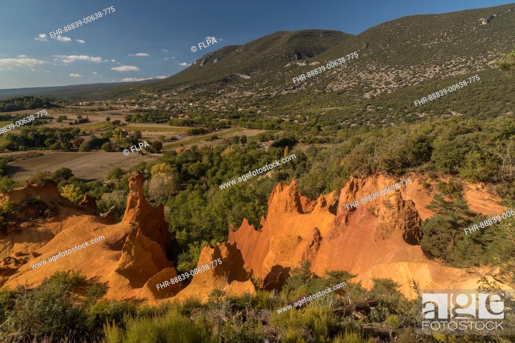 Stock Photo: Eroded ochre pinnacles (Les Cheminees des Fees) in Le Colorado Provencal de Rustrel, Luberon, Provence.