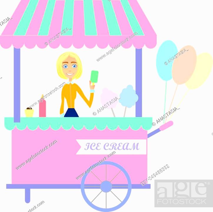 Fast food ice cream cart, vector cartoon set isolated on a white  background, Stock Vector, Vector And Low Budget Royalty Free Image. Pic.  ESY-049488392 | agefotostock