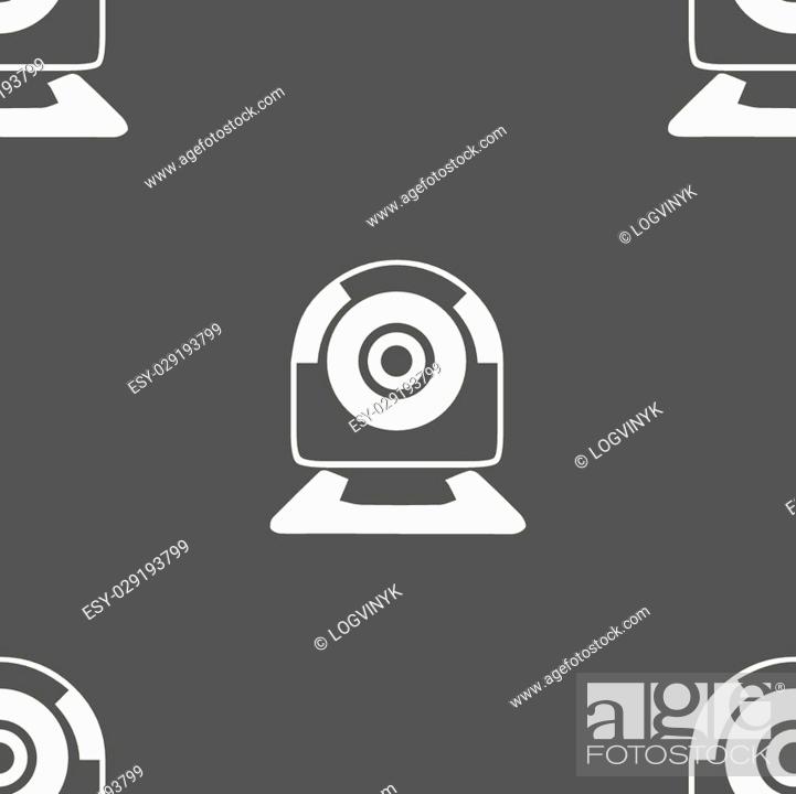 Stock Vector: Webcam sign icon. Web video chat symbol. Camera chat. Seamless pattern on a gray background. Vector illustration.