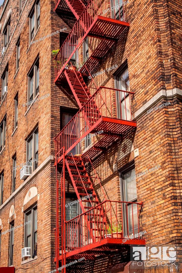 TYPICAL NEW YORK FIRE ESCAPE ON AN OLD BUILDING IN MANHATTAN, NEW 